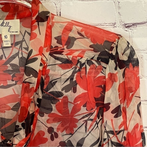 Milly of New York Sheer Silk Floral Blouse size 10 - Picture 13 of 16